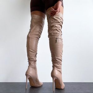 Faux leather stiletto thigh high boots